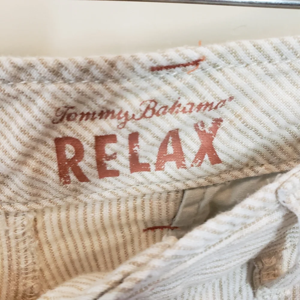 Tommy Bahama Relax linen shorts, tan and white fine stripe, size 34, like new!